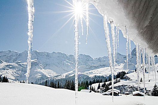 冰柱,冬季风景,瑞士,欧洲