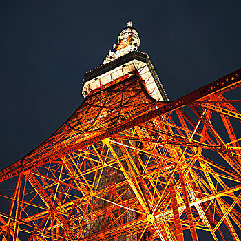 东京塔,光亮,夜晚,东京,日本