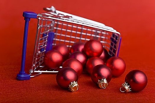 红色,圣诞节饰物,落下,室外,烦乱,购物车