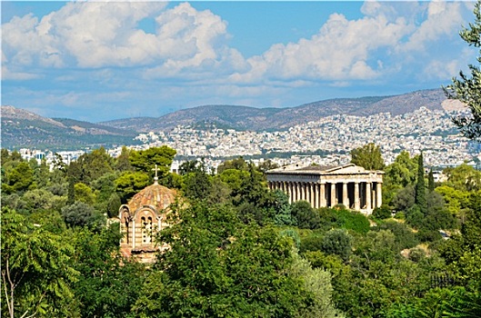 全景,雅典,城市,希腊,老式,纪念建筑,库尔