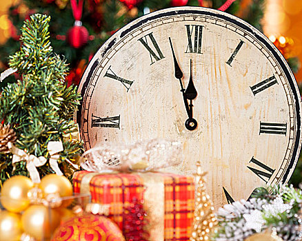 旧式,木质,钟表,圣诞装饰