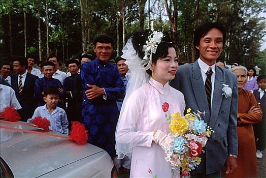 越南,西宁省,婚礼,伴侣,家庭,朋友,条纹状