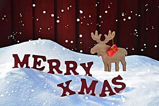 圣诞贺卡,驼鹿,礼物,雪,圣诞快乐,雪花