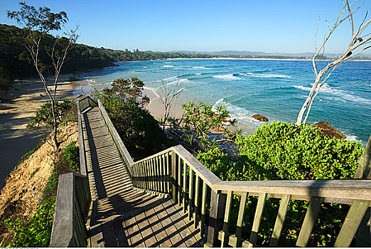 木板路,俯视,海滩,拜伦湾,新南威尔士