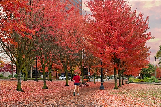 女人,慢跑,波特兰,俄勒冈,市区,公园