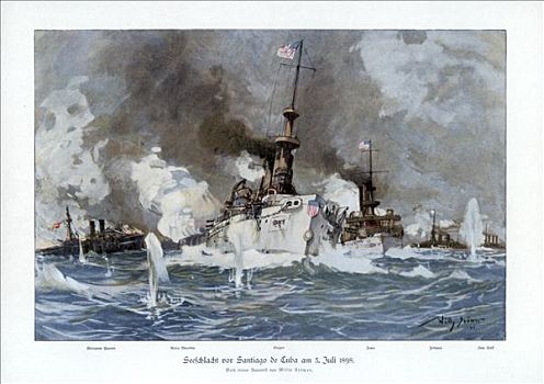 战斗,圣地亚哥,七月,1898年,19世纪,艺术家
