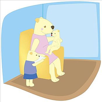 母亲,熊,坐,扶手椅