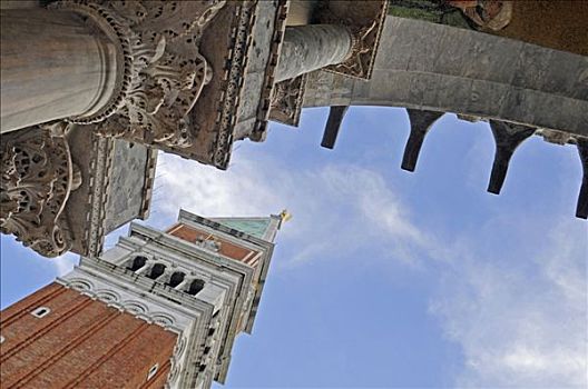圣马可教堂,钟楼,特写,威尼斯,意大利,欧洲