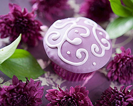 紫色,杯形蛋糕,装饰,精致,图案