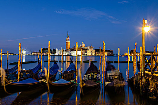 风景,教堂,圣乔治奥,马焦雷湖,前景,蓝色,小船,岛屿,威尼斯,威尼托,意大利,欧洲