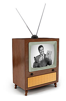 20世纪50年代,电视,黑白,商业,展示,一个,男人,产品