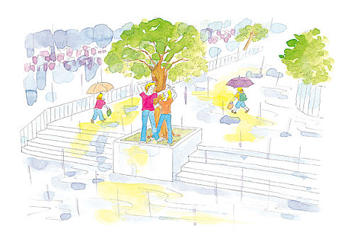 年輕,伴侶,雨