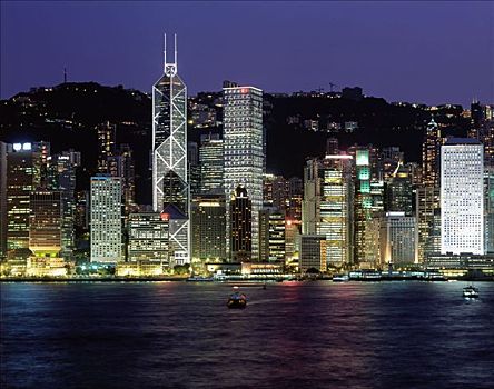 中国,香港,天际线,港口,夜景
