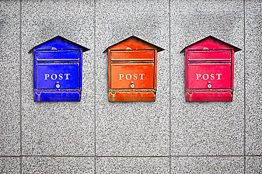 彩色,邮箱,墙壁