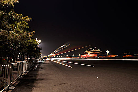 北京地标建筑天安门前夜景