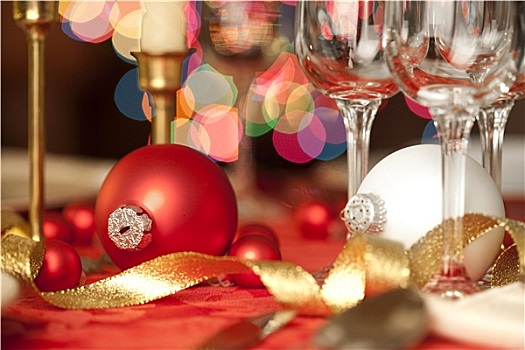 红色,白色,圣诞装饰,桌饰,葡萄酒杯