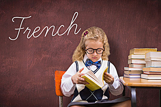 法国人,书桌,文字,金发,学生,读,书本