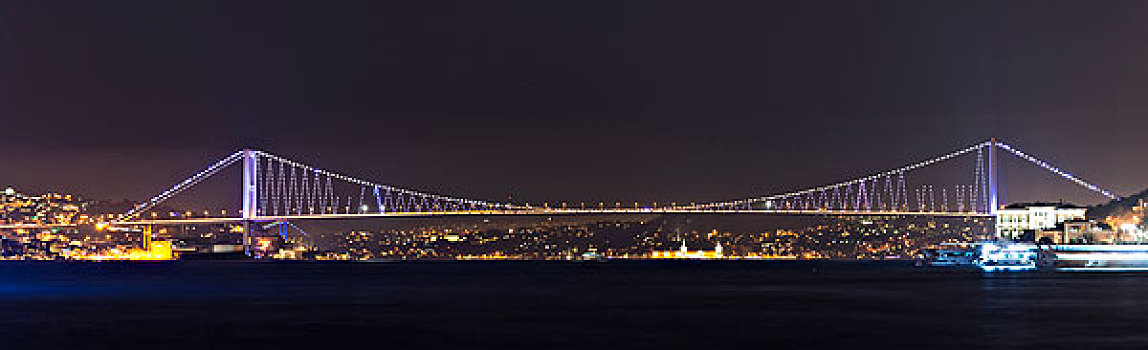 博斯普鲁斯海峡,桥,夜晚,金角湾,伊斯坦布尔,欧洲,土耳其,亚洲