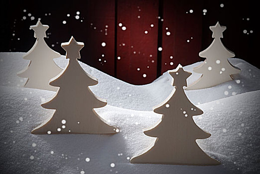 四个,白色,木质,圣诞树,雪,雪花