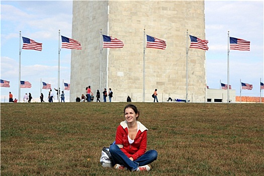 女孩,正面,华盛顿纪念碑