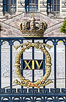 斯德哥尔摩,宫殿,皇宫,瑞典皇宫,盾徽,栅栏,历史,中心,格姆拉斯坦,斯德哥尔摩县,瑞典,欧洲