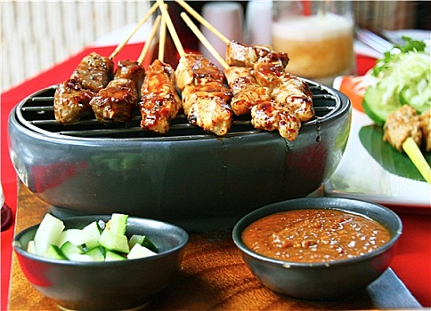 肉,加香烤肉,盘子,巴厘岛,印度尼西亚