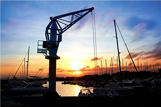 码头,起重机,港口,日落,塔拉戈纳省