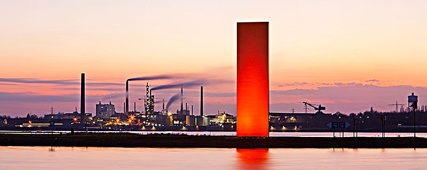 光亮,雕塑,日落,正面,工业,全景,莱茵河,杜伊斯堡,鲁尔区,北莱茵威斯特伐利亚,德国,欧洲