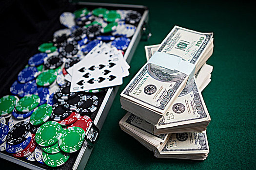 一些,美元,纸牌,赌场,筹码,桌子