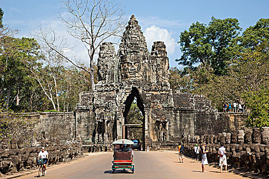 游客,南方,大门,庙宇,吴哥窟,吴哥,收获,柬埔寨
