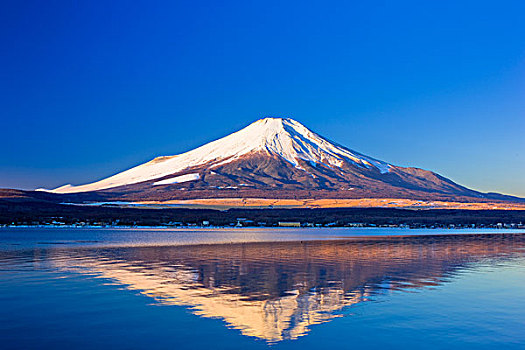 山,富士山,湖,早晨