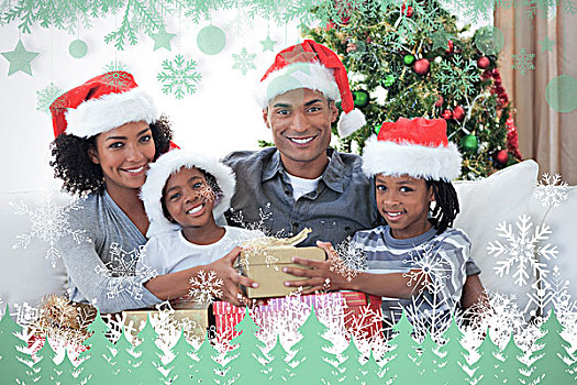 微笑,家庭,分享,圣诞礼物