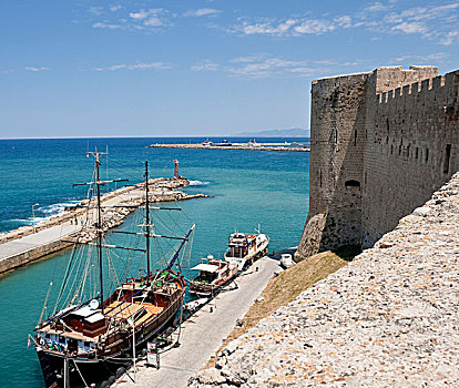 城堡,港口,入口,土耳其,大陆,背影,凯里尼亚,北方,塞浦路斯,欧洲