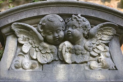 石头,小天使,墓碑,老,墓地,慕尼黑,巴伐利亚,德国