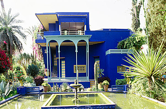 风景,蓝色,房子,花园,喷泉