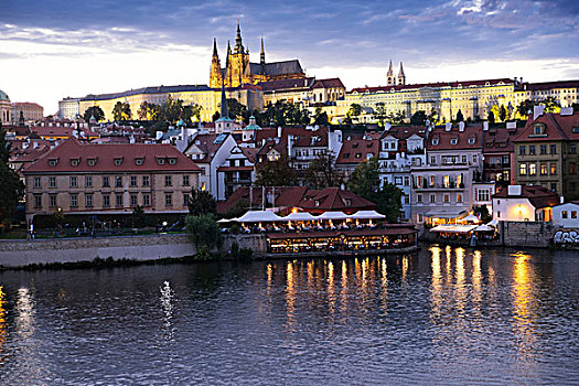 港口,场景,大教堂,背景,黄昏,布拉格,捷克共和国