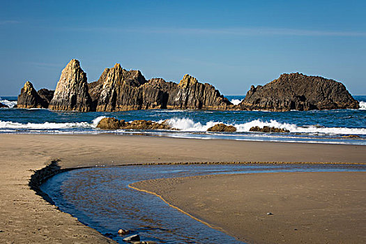 石头,海岸线,海滩,俄勒冈,美国