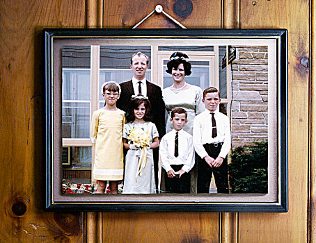 旧式,60年代,家庭照,木,墙壁