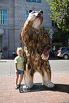女孩,熊,雕塑,维多利亚,不列颠哥伦比亚省