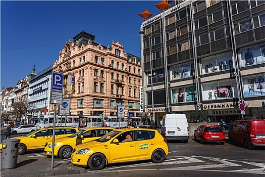 出租车,瓦兹拉夫,广场,布拉格,捷克共和国