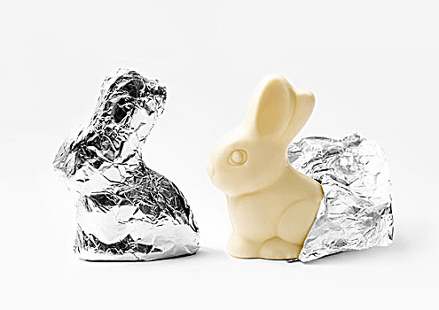 白巧克力,兔子,包着,铝箔
