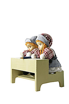 两个,娃娃,玩具,课桌