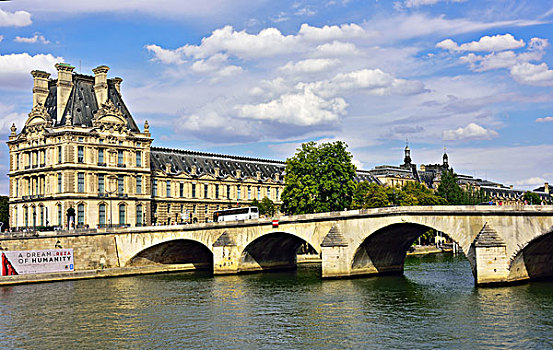 卢浮宫,桥,上方,塞纳河,巴黎,法国,欧洲