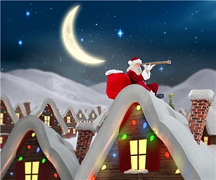 合成效果,图像,圣诞老人,坐,屋顶,屋舍