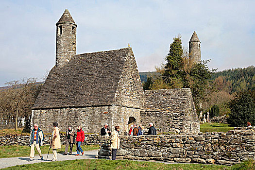 圆,塔,小教堂,格兰达洛,教堂,遗址,威克洛郡,爱尔兰,欧洲