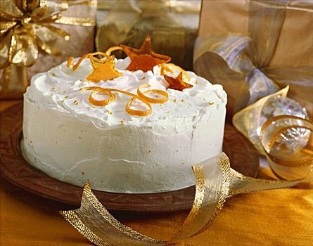 蛋糕,白色,浇料,橙皮,糖,星