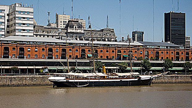 阿根廷,港口,三桅帆船,古老,仓库