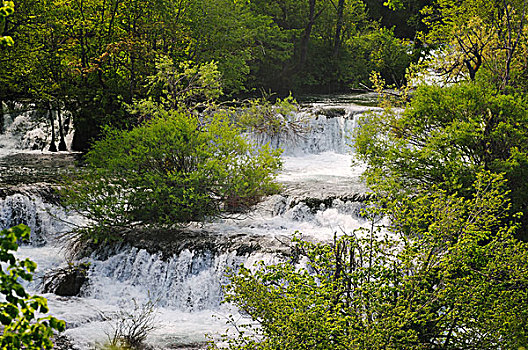 漂亮,自然,场景,河,瀑布,春天