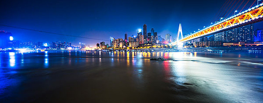现代,桥,重庆,新,城市,夜晚
