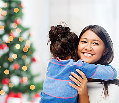 家庭,孩子,圣诞节,圣诞,高兴,人,概念,搂抱,母女